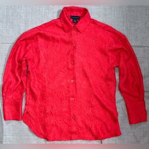 House Of Harlow 1960 Crinkle Fabric Tomato Red Blouse Shirt Sz Small Bold Goth